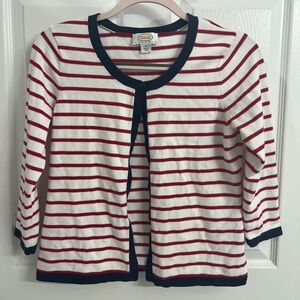 Talbots Red & White Striped Cardigan (Size Small)